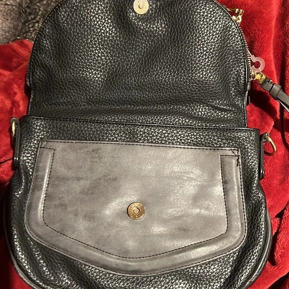 Steve Madden black grey faux leather top handle fold over crossbody bag - Picture 7 of 14
